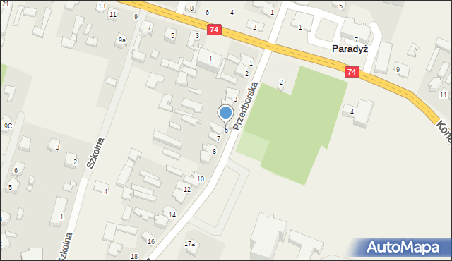 Paradyż, Przedborska, 6, mapa Paradyż