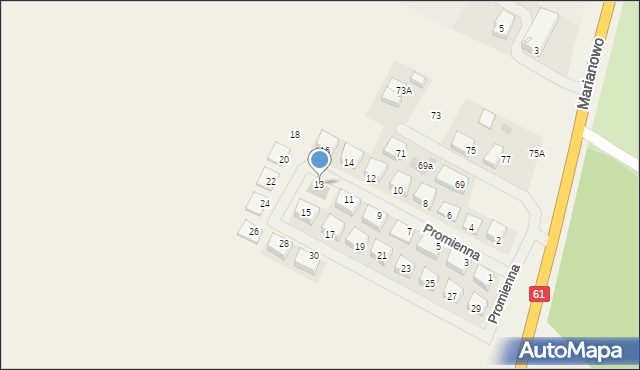 Piątnica Poduchowna, Promienna, 13, mapa Piątnica Poduchowna