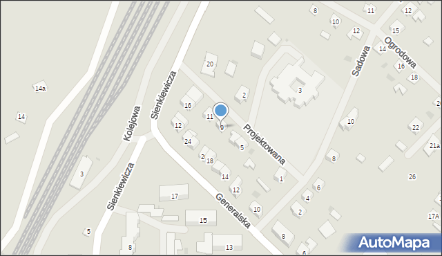 Pieniężno, Projektowana, 9, mapa Pieniężno