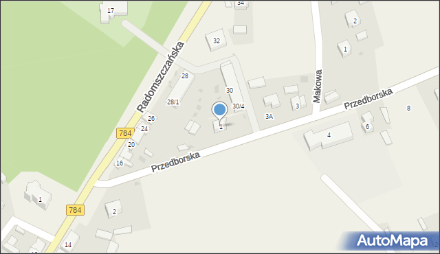 Pławno, Przedborska, 1, mapa Pławno