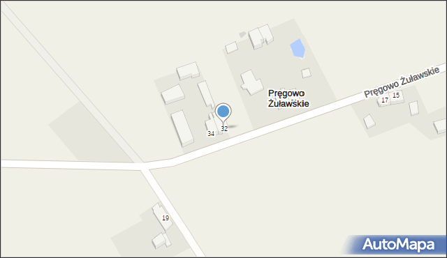 Pręgowo Żuławskie, Pręgowo Żuławskie, 32, mapa Pręgowo Żuławskie