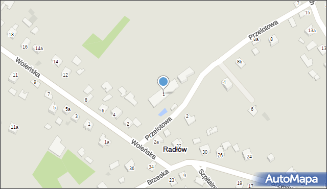 Radłów, Przelotowa, 1, mapa Radłów