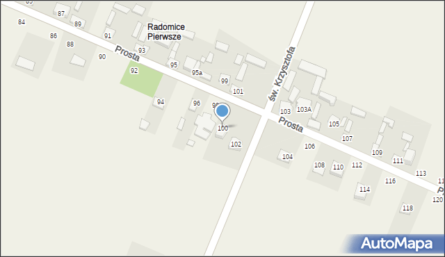 Radomice, Prosta, 100, mapa Radomice