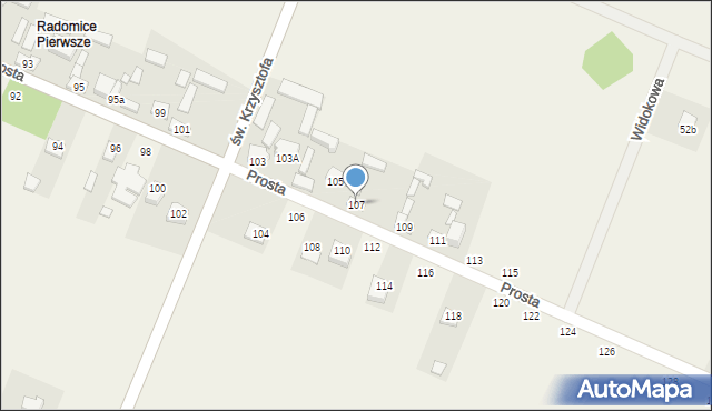 Radomice, Prosta, 107, mapa Radomice