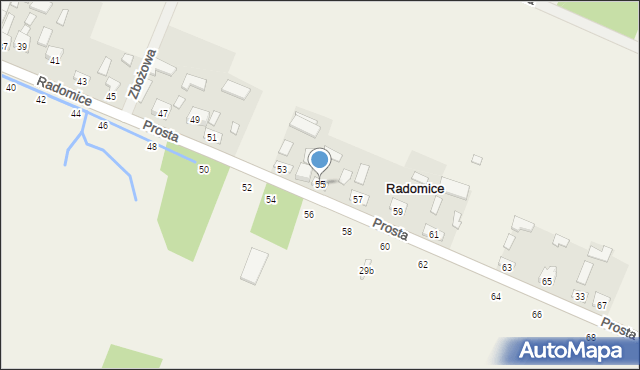 Radomice, Prosta, 55, mapa Radomice