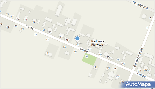 Radomice, Prosta, 91, mapa Radomice