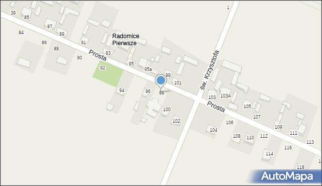 Radomice, Prosta, 98, mapa Radomice