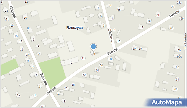 Rzeczyca, Prosta, 13, mapa Rzeczyca