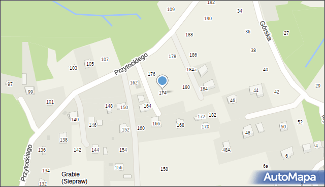 Siepraw, Przytockiego Jana, ks., 174, mapa Siepraw