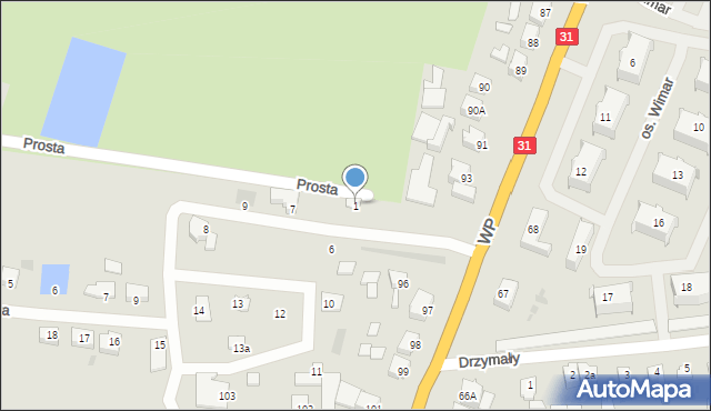 Słubice, Prosta, 1, mapa Słubice