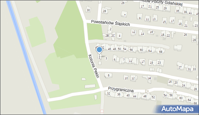 Sosnowiec, Przygraniczna, 1, mapa Sosnowca