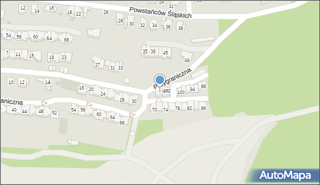 Sosnowiec, Przygraniczna, 104, mapa Sosnowca