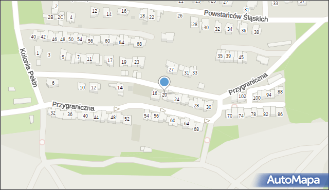 Sosnowiec, Przygraniczna, 20, mapa Sosnowca