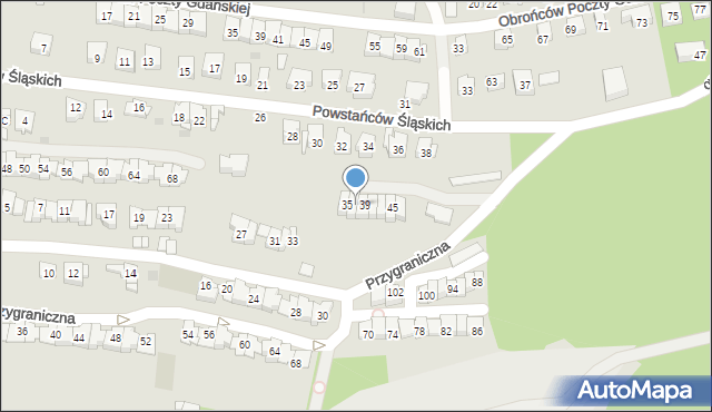 Sosnowiec, Przygraniczna, 37, mapa Sosnowca