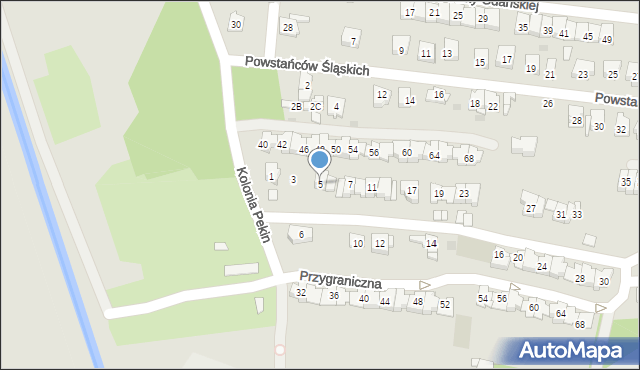 Sosnowiec, Przygraniczna, 5, mapa Sosnowca