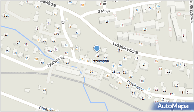 Strzyżów, Przekopna, 34, mapa Strzyżów