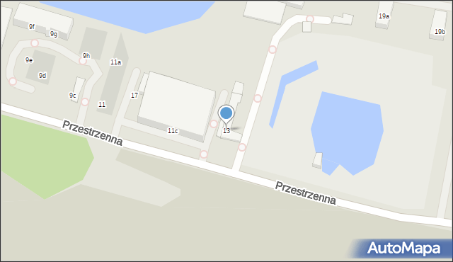 Szczecin, Przestrzenna, 13, mapa Szczecina