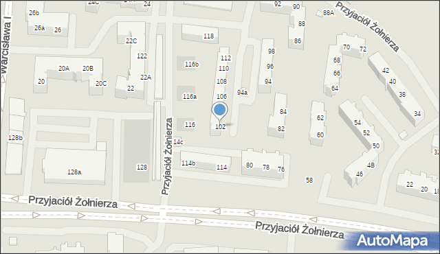 Szczecin, Przyjaciół Żołnierza, 102, mapa Szczecina