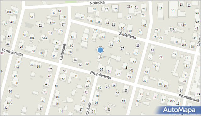 Warszawa, Promienista, 28, mapa Warszawy