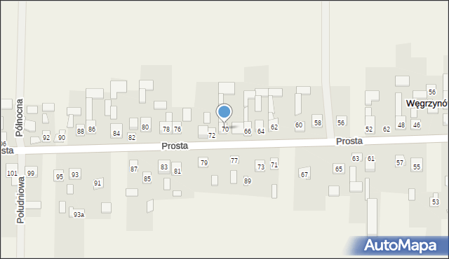 Węgrzynów, Prosta, 70, mapa Węgrzynów