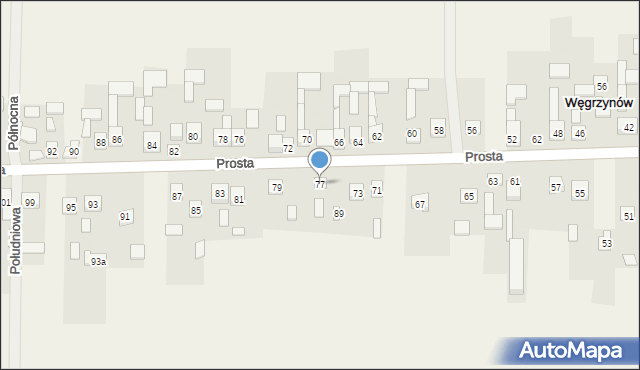 Węgrzynów, Prosta, 77, mapa Węgrzynów