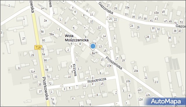 Wola Moszczenicka, Proszeńska, 8a, mapa Wola Moszczenicka