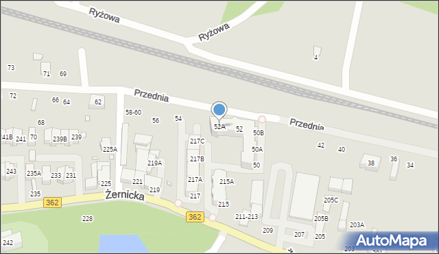 Wrocław, Przednia, 52A, mapa Wrocławia