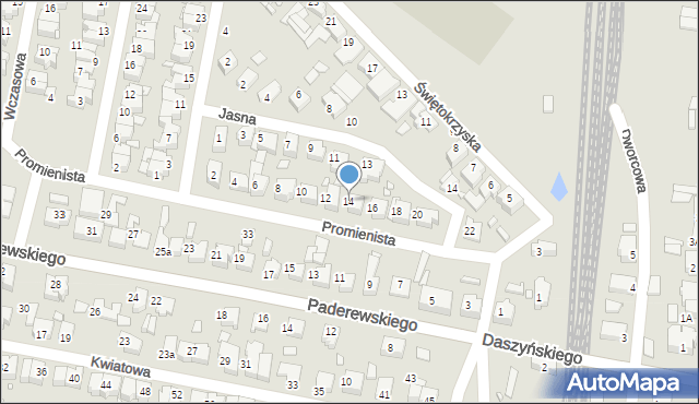 Września, Promienista, 14, mapa Wrześni