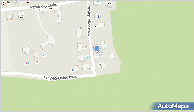 Zielona Góra, Przylep-Akacjowa, 11, mapa Zielona Góra