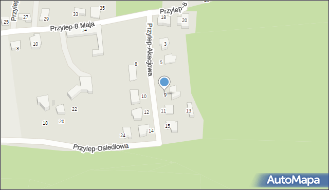 Zielona Góra, Przylep-Akacjowa, 9, mapa Zielona Góra