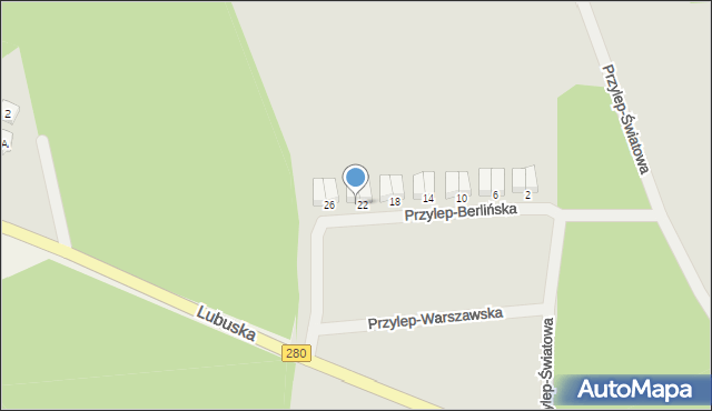 Zielona Góra, Przylep-Berlińska, 24, mapa Zielona Góra