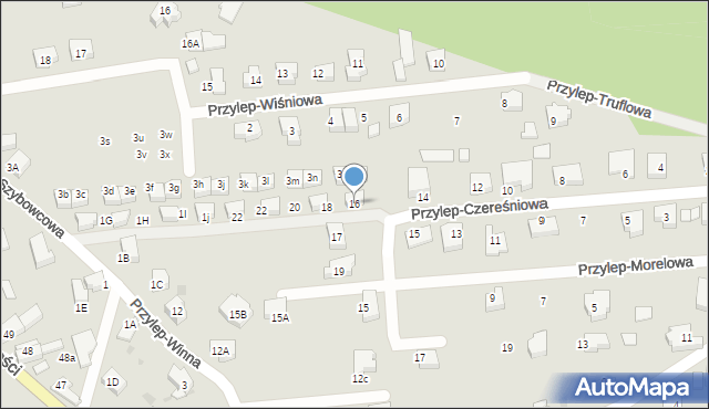 Zielona Góra, Przylep-Czereśniowa, 16, mapa Zielona Góra