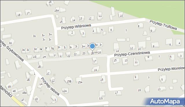 Zielona Góra, Przylep-Czereśniowa, 18, mapa Zielona Góra