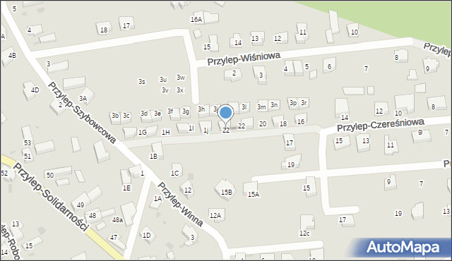 Zielona Góra, Przylep-Czereśniowa, 22, mapa Zielona Góra