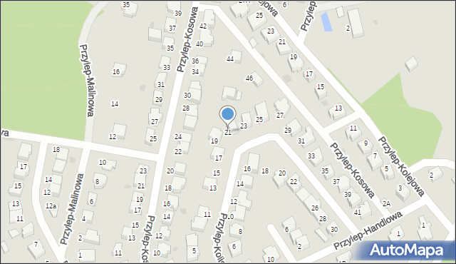 Zielona Góra, Przylep-Kolista, 21, mapa Zielona Góra