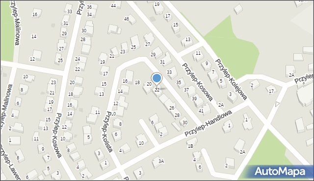 Zielona Góra, Przylep-Kolista, 22, mapa Zielona Góra