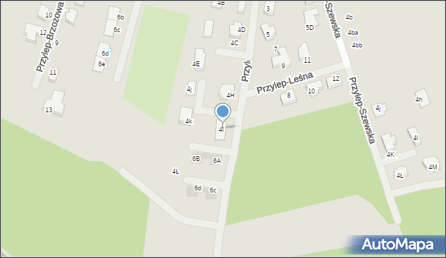 Zielona Góra, Przylep-Leśna, 4l, mapa Zielona Góra