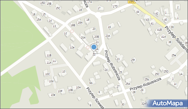 Zielona Góra, Przylep-Robotnicza, 22, mapa Zielona Góra