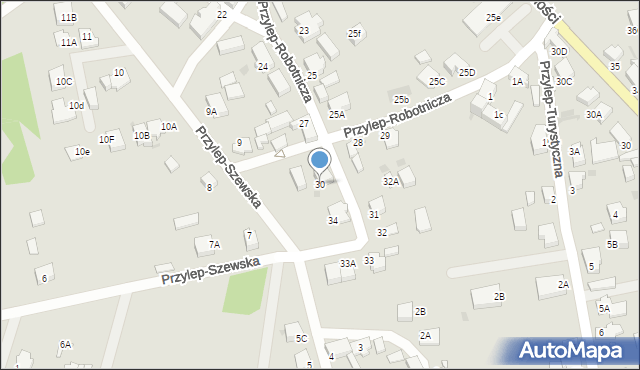 Zielona Góra, Przylep-Robotnicza, 30, mapa Zielona Góra