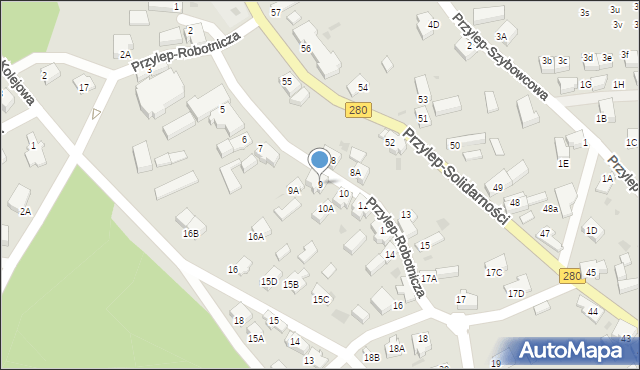 Zielona Góra, Przylep-Robotnicza, 9, mapa Zielona Góra