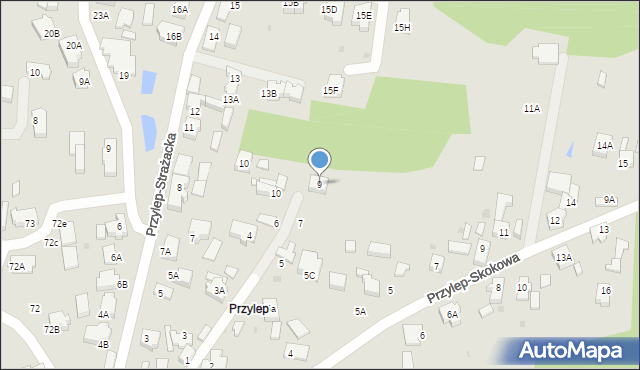 Zielona Góra, Przylep-Spokojna, 9, mapa Zielona Góra