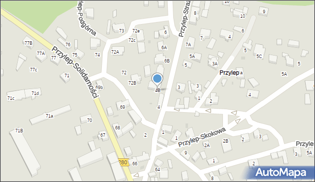 Zielona Góra, Przylep-Strażacka, 4B, mapa Zielona Góra