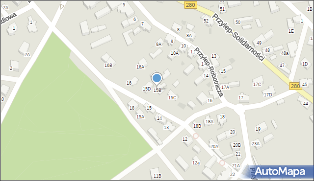 Zielona Góra, Przylep-Szewska, 15B, mapa Zielona Góra