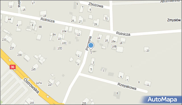 Krotoszyn, Pszenna, 1, mapa Krotoszyna