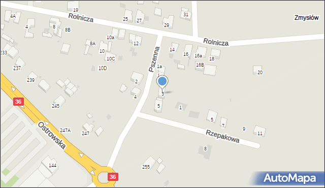 Krotoszyn, Pszenna, 3, mapa Krotoszyna