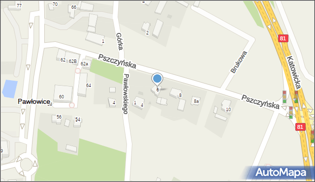 Pawłowice, Pszczyńska, 6a, mapa Pawłowice