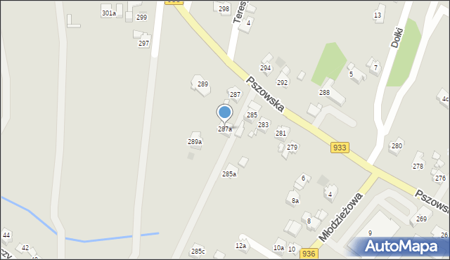 Wodzisław Śląski, Pszowska, 287a, mapa Wodzisławia Śląskiego