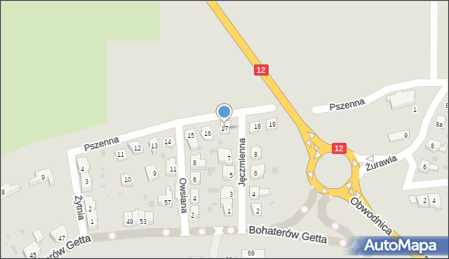 Żary, Pszenna, 17, mapa Żary