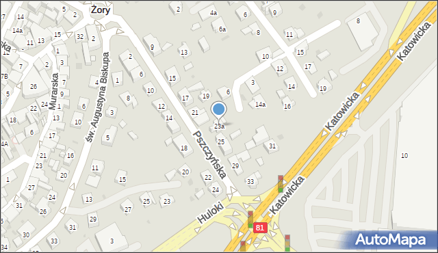 Żory, Pszczyńska, 23a, mapa Żor