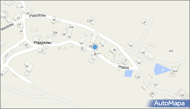 Ptaszków, Ptaszków, 36, mapa Ptaszków